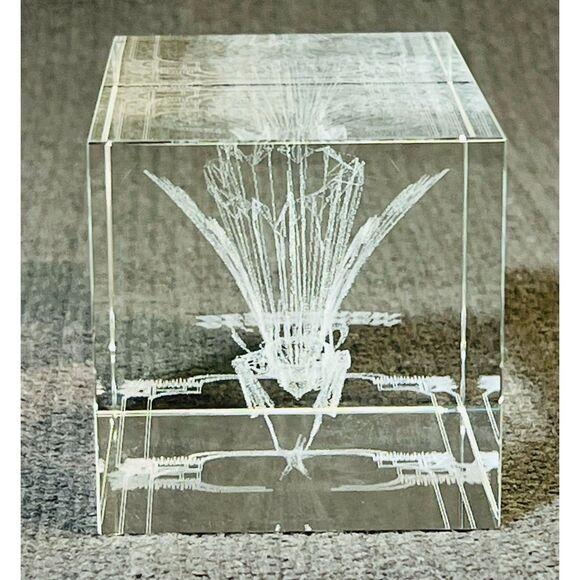 Holographic Angel  Bethlehem Etched Crystal Glass Cubed Paperweight - Picture 5 of 6